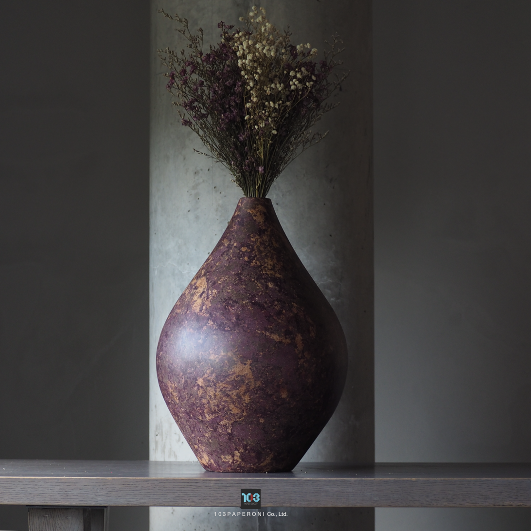 RE COLLECTION (RE VASE)  :  RE.01 (A) - RE.01 (B)   :  PAPER VASE  -  Our designs give new life to recycled paper and other natural materials,  Handmade sculptures , Which is created piece by piece.