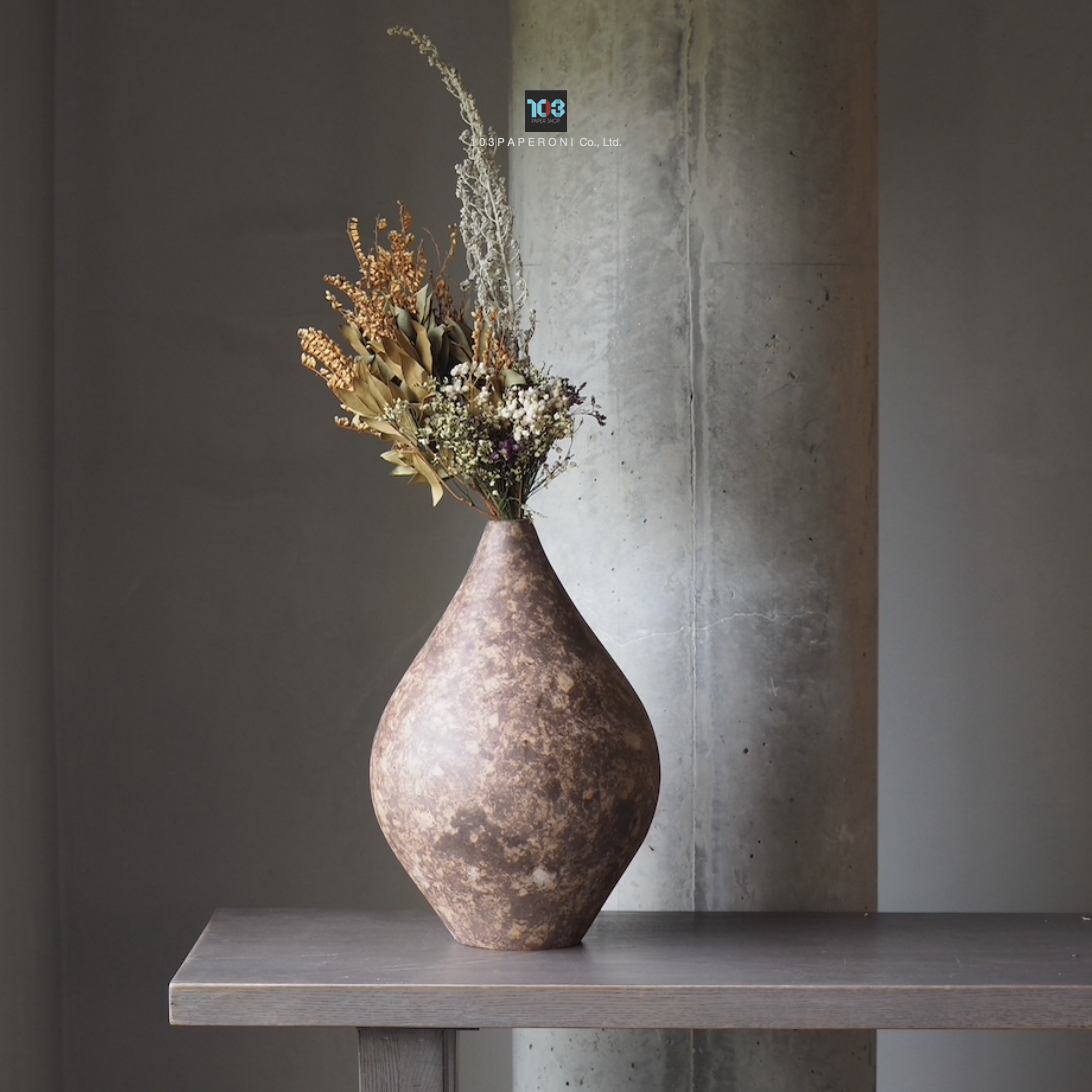 RE COLLECTION (RE VASE)  :  RE.01 (A) - RE.01 (B)   :  PAPER VASE  -  Our designs give new life to recycled paper and other natural materials,  Handmade sculptures , Which is created piece by piece.