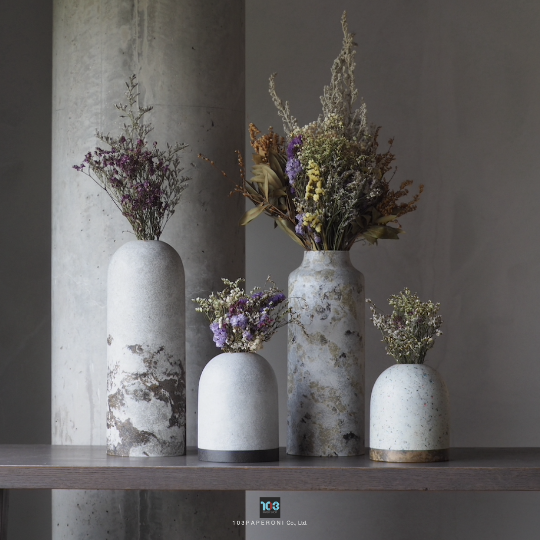 RE.02 - RE.05  :  PAPER VASE  -  Our designs give new life to recycled paper and other natural materials,  Handmade sculptures , Which is created piece by piece.