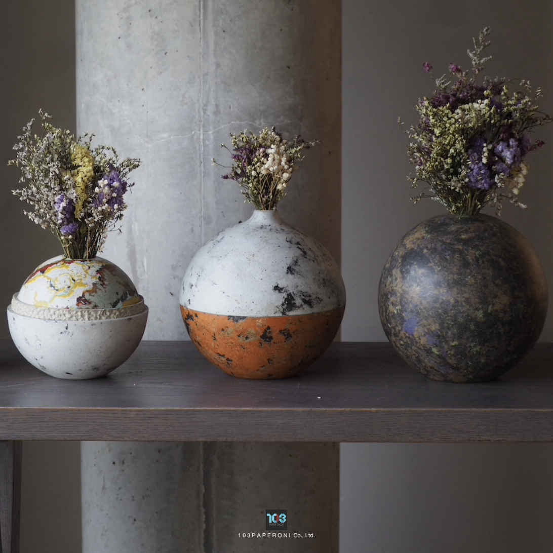 RE.15 - RE.17  :  PAPER VASE  -  Our designs give new life to recycled paper and other natural materials,  Handmade sculptures , Which is created piece by piece.