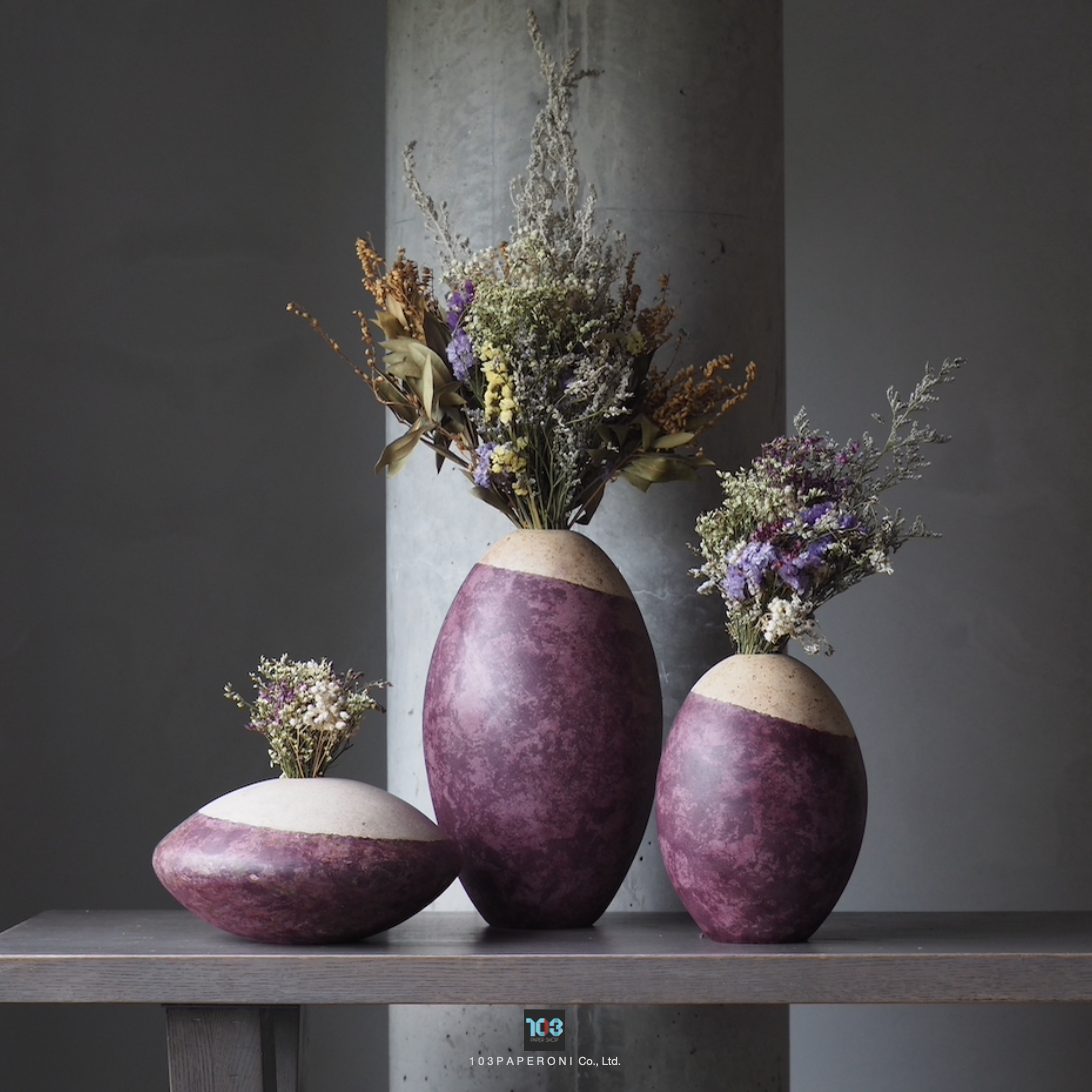 RE.61 - RE.63  :  PAPER VASE  -  Our designs give new life to recycled paper and other natural materials,  Handmade sculptures , Which is created piece by piece.