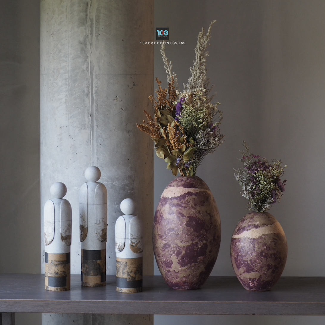 RE.64 - RE.68  :  PAPER SCULPTURE AND PAPER VASE  -  Our designs give new life to recycled paper and other natural materials,  Handmade sculptures , Which is created piece by piece.