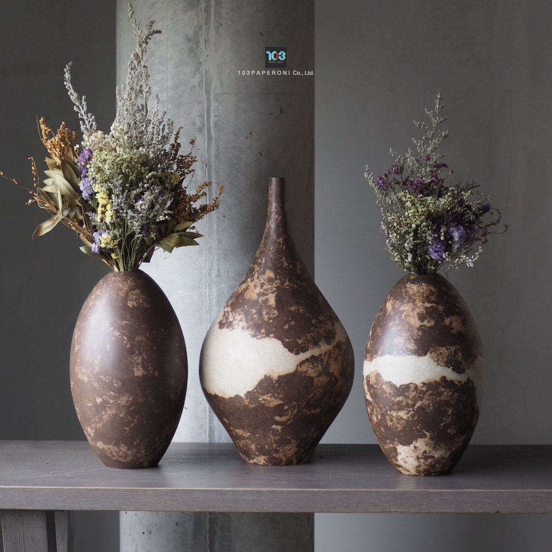 RE.69 - RE.71  :  PAPER VASE  -  Our designs give new life to recycled paper and other natural materials,  Handmade sculptures , Which is created piece by piece.