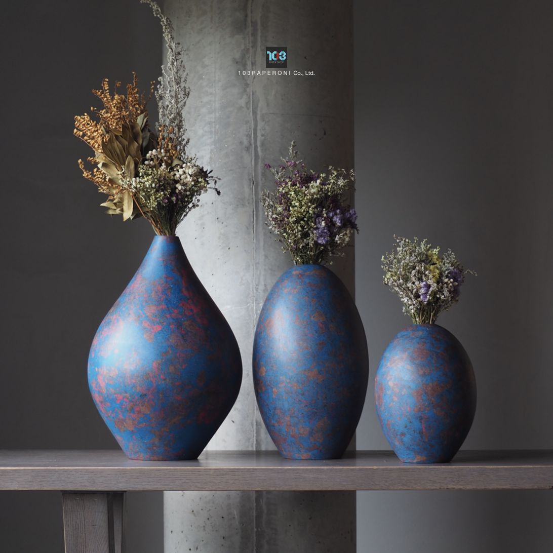 RE.85 - RE.87  :  PAPER VASE  -  Our designs give new life to recycled paper and other natural materials,  Handmade sculptures , Which is created piece by piece.