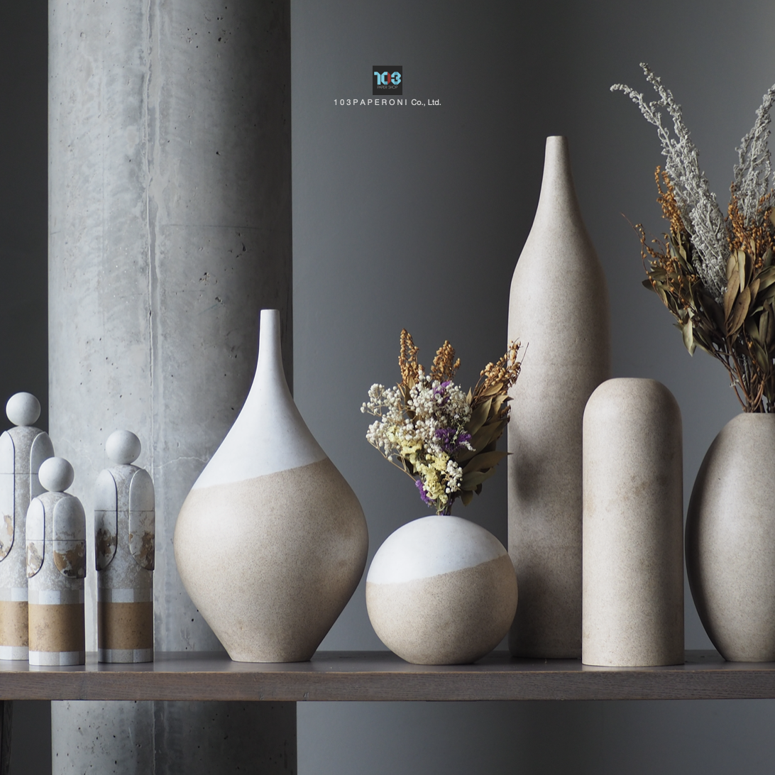 RE.88 - RE.95  :  PAPER SCULPTURE AND PAPER VASE  -  Our designs give new life to recycled paper and other natural materials,  Handmade sculptures , Which is created piece by piece.