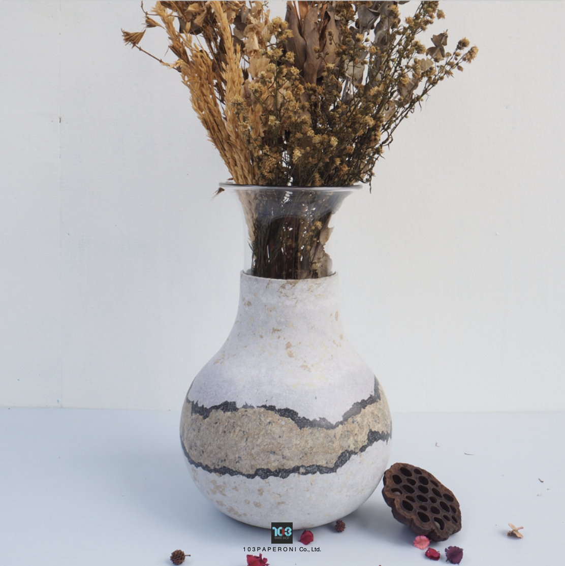 103PAPER NO.33  :  PAPER VASE  -  Our designs give new life to recycled paper and other natural materials,  Handmade sculptures , Which is created piece by piece.