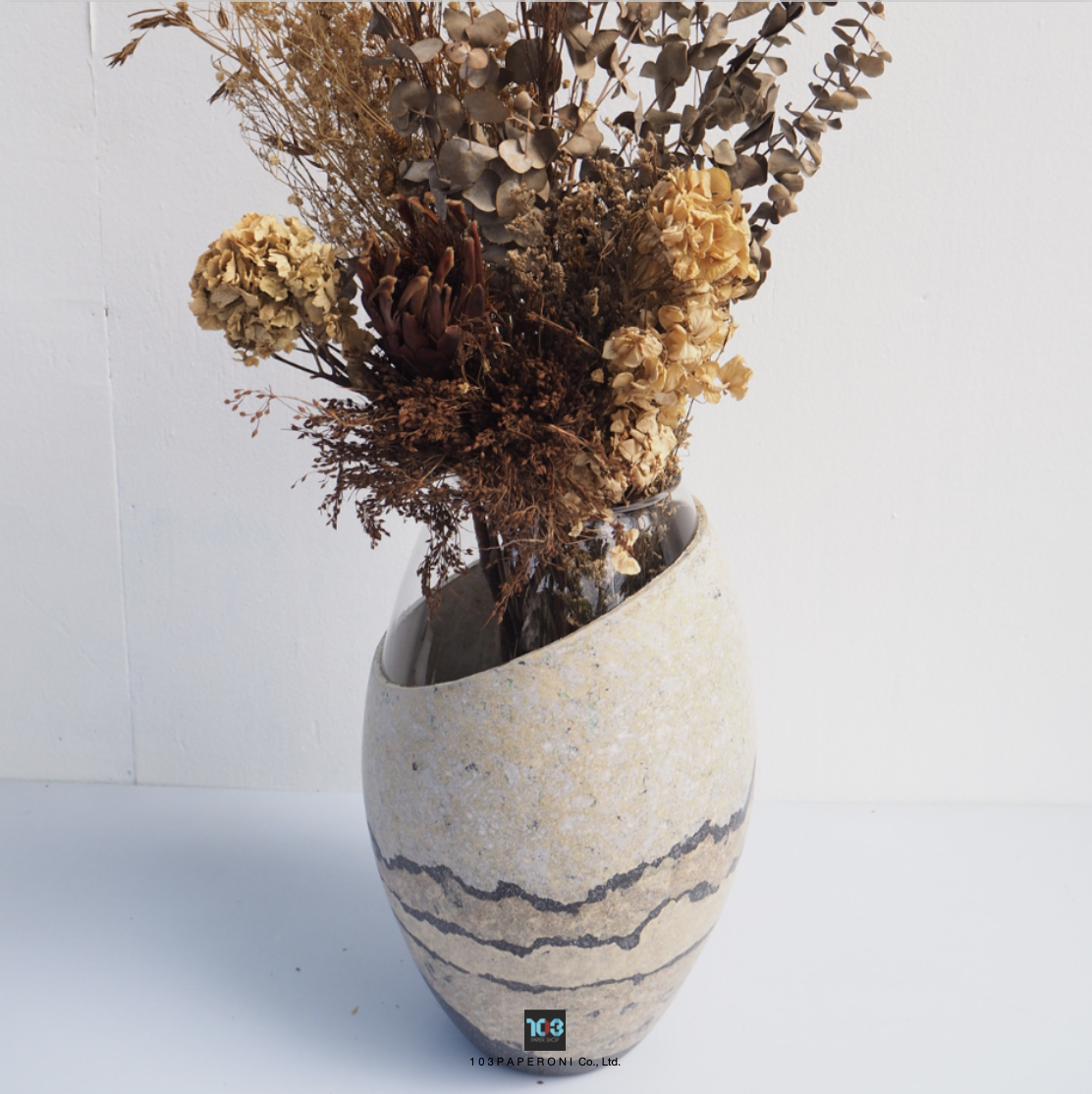 103PAPER NO.34  :  PAPER VASE  -  Our designs give new life to recycled paper and other natural materials,  Handmade sculptures , Which is created piece by piece.