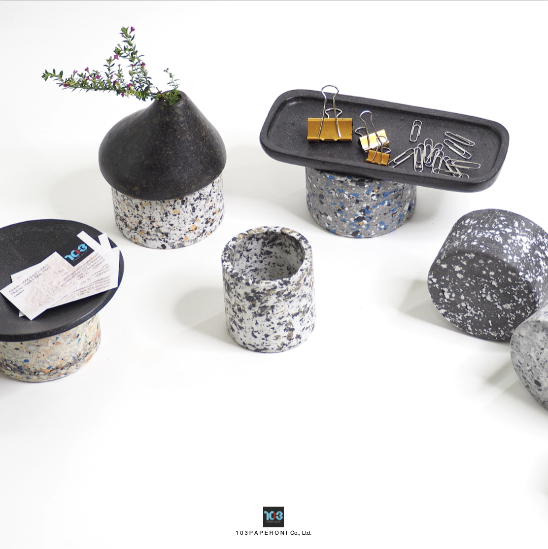 PAPER TERRAZZO  :  PAPER ACCESSORIES OTHER  -  Our designs give new life to recycled paper and other natural materials,  Handmade sculptures , Which is created piece by piece.