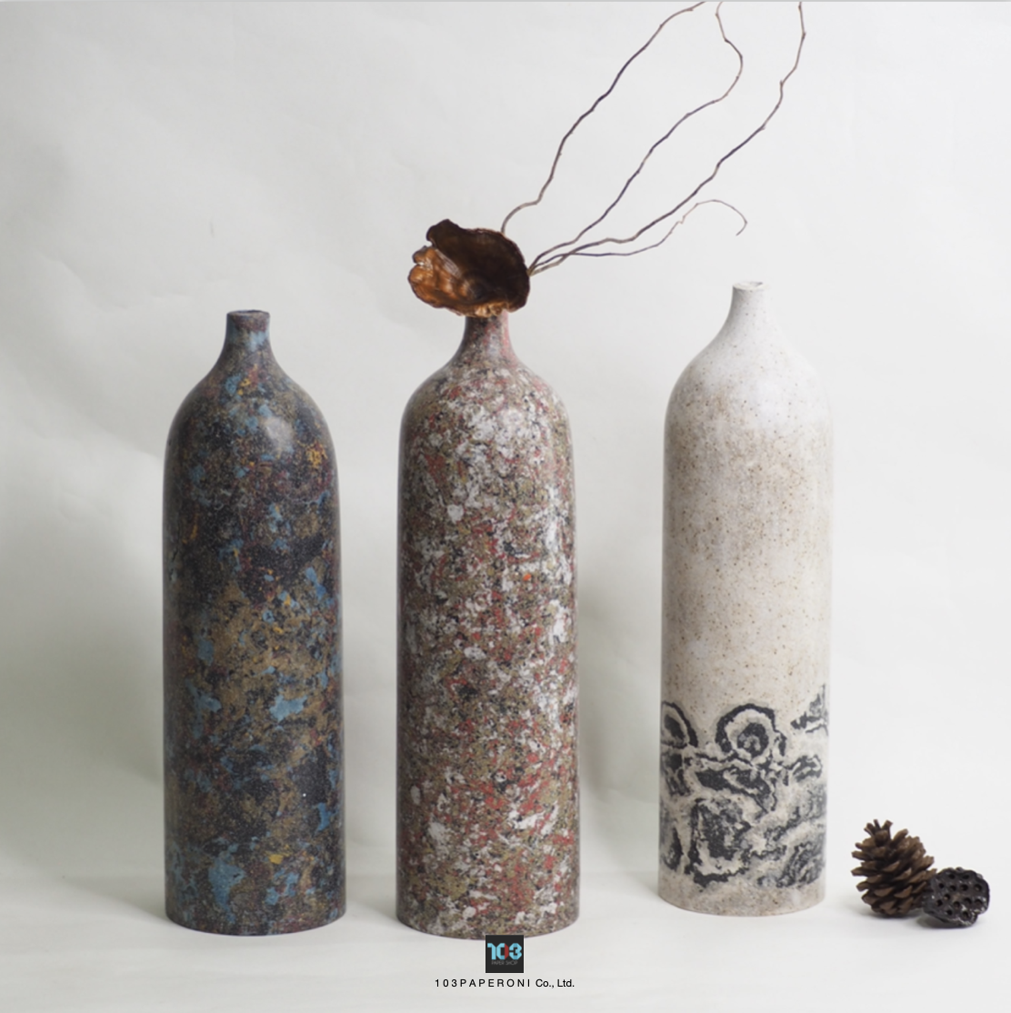 SIMPLY P COLLECTION NO.1  :  PAPER VASE  -  Our designs give new life to recycled paper and other natural materials,  Handmade sculptures , Which is created piece by piece.